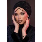 Veille Siyah Kristal Taşlı Zincirli Alınlık Gelin Tacı Beyaz İncili Hijab Crown Nişan Kına,Kristal Zincirli Hijab Taçı,Özel Gün Saç Aksesuarı,esettür Kafa Aksesuarı Taşlı Türban Süsü Kristal Baş Zinciri