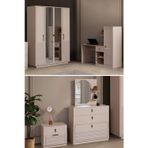 Vela Genç Odası Takımı - 4 Kapaklı Aynalı Dolap, Çalışma Masası, Şifonyer, Komodin