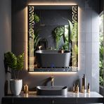Velano Günışığı Led'li Lazer Kumlamalı Lavabo & Banyo Aynası (Dokunmatik Sensörlü) günışığı led 100 x 75