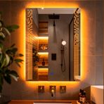 Velano Led'li Lazer Kumlamalı Lavabo & Banyo Aynası (Dokunmatik Sensörlü) amber led 70 x 50