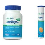Velavit V-Probiotics with Enzymes 30 Kapsül + V-Effer C 1000 mg 20 Efervesan Tablet