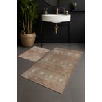 Veldena Helya 2'li Banyo Paspas Takımı, 65 x 100 cm, Bej Zemin Üzerine Gold Nakış İşleme