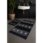 Veldena Helya 2'li Banyo Paspas Takımı, 65 x 100 cm, Siyah Üzerine Kahverengi Nakış İşleme