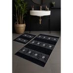 Veldena Helya 2'li Banyo Paspas Takımı, 65 x 100 cm, Siyah Zemin Üzerine Gümüş Nakış İşleme