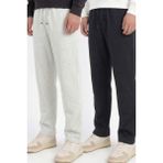 Veleno Erkek 2'li Avantajlı Paket Baggy Bol Paça Bel Lastikli Pike Pantolon - Siyah-Gri - M