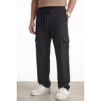 Veleno Erkek Siyah Paraşüt Kumaş Kargo Cepli, Ayarlanabilir Paça Klipsli, Baggy Pantolon - XL