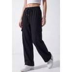 Veleno Kadın Siyah Oversize Paraşüt Kumaş Kargo Cepli, Ayarlanabilir Paça Klipsli, Baggy Pantolon - XL
