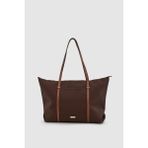 Velie Paraşüt Kumaş Şeritli Shopper Çanta Acı Kahve-Taba - 45 x 30 x 10 cm - Koyu Kahverengi - Taba