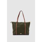 Velie Paraşüt Kumaş Şeritli Shopper Çanta Haki-Taba - 45 x 30 x 10 cm - Haki - Taba