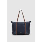 Velie Paraşüt Kumaş Şeritli Shopper Çanta Lacivert-Taba - 45 x 30 x 10 cm - Lacivert - Taba