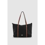 Velie Paraşüt Kumaş Şeritli Shopper Çanta Siyah-Taba - 45 x 30 x 10 cm - Siyah - Taba