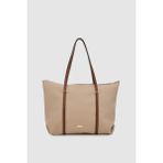 Velie Paraşüt Kumaş Şeritli Shopper Çanta Vizon-Taba - 45 x 30 x 10 cm - Vizon - Taba