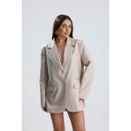 Velizade Kadın Bej Oversize Kruvaze Yaka Astarlı Düğmeli Blazer Ceket Cep ve Vatka Detaylı Tesettür