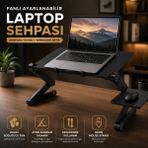 Velkar Katlanabilir Laptop Sehpası Çift Soğutuculu Mouse Padli Ayarlanabilir Laptop Masası - Siyah