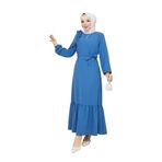 VELLICHOR Krep Kumaş Omuz Fırfırlı Elbise-Ekru Mavi-752 38