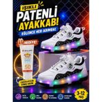 Velline Işıklı Paten Ayakkabı 4 Tekerlekli Spor & Paten Dönüşümlü Çocuk Model On-Off Işık Sistemli - Beyaz - Siyah - 29