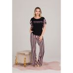 VELMİORA HOMEWEAR Femme Monde Viskon Pembe Çizgili Pijama Takımı