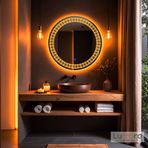 Velmira Led'li Lazer Kumlamalı Lavabo & Banyo Aynası (Dokunmatik Sensörlü) amber ledli 60 x 60