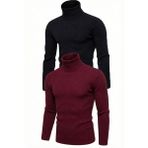 Velmora Fashion 2'li Siyah Bordo Unisex Kaşkorse Boğazlı Full Likralı Fitilli Body Kazak - Siyah - Bordo - Standart