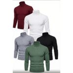 Velmora Fashion 5'li Siyah, Beyaz, Bordo, Gri, Haki Kaşkorse Boğazlı Full Likralı Fitilli Body Kazak - Beyaz - Siyah - Bordo - Gri - Haki - Standart