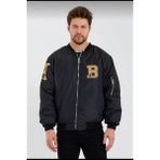 Velmora Fashion Erkek Siyah Bomber Kolej Mont - B Harfi ve Kemik Baskılı - Dropsuz - XS
