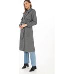 Velmora Fashion Kadın Uzun Kaşe Kaban Balık Sırtı Dokuma Kaşmir Kruvaze Yaka Kuşaklı Cepli - Boyalı Gri - 2XL