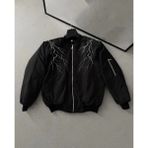 Velmora Fashion Unisex Siyah Bomber Mont - Beyaz Şimşek Desenli - Dropsuz - XS