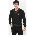 Velmora Fashion Velmora Premium Erkek V Yaka Örgülü Kazak - Siyah