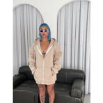 Velmora Fashion Velmora Premium Oversize Tam Fermuarlı Uzun Kol Hırka - Bej