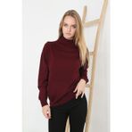 Velmora Fashion VF-Kadın Yarım Boğaz Triko Kazak yumuşak dokulu Pamuklu ince Dokuma, uzun kollu Rahat Regular kalıp - Bordo
