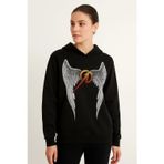 Velmora Fashion VF-Metallica İki İplik Kapüşonlu Ön ve Arka Baskılı hoodie - Siyah -