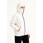 Velmora Fashion VF-Samuray Ninja Çift Kapşonlu ZIP Fermuarlı Kanguru Çepli Hoodie Maske detaylı sweatshirt - Beyaz