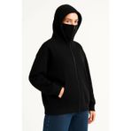 Velmora Fashion VF-Samuray Ninja Çift Kapşonlu ZIP Fermuarlı Kanguru Çepli Hoodie Maske detaylı sweatshirt - Siyah