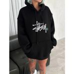 Velmora Fashion VF-Üç İplik Kapşonlu Baskılı SweatShirt - Siyah -