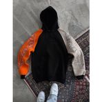 Velmora Fashion VF-Üç İplik Penye Kapşonlu Parçalı SweatShirt - Siyah -