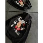 Velmora Fashion VF-Üç İplik Penye Uzun Kol Kapşonlu Baskılı SweatShirt - Siyah -