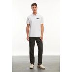 Velmora Fashion Yakası Düğmeli Yakalı Pike Baskılı T-Shirt - Beyaz