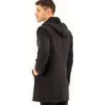 Velmora Siyah Erkek Desenli Palto Kapüşonlu Regular Fit Günlük Kullanım İçin Şık Tasarım - 2XL