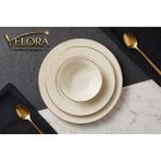 Velora Gold Serisi - 24 Parça Rölyef Işlemeli Krem Porselen Yemek Takımı - Beyaz - Altın