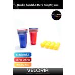 Veloria Premium Seri Özel Gün Eğlence Parti Renkli Büyük 12 Karton Bira Bardağı 12 Toplu Beer Pong Oyunu