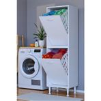 Veluna 40 Cm Kirli Çamaşır Sepetli Dolap Banyo Dolabı Beyaz 40X138X32,5 Cm 2 Sepetli Dolap