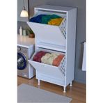 Veluna 60 cm Kirli Çamaşır Sepetli Dolap Banyo Dolabı Beyaz 60x138x32,5 cm 2 Sepetli Dolap