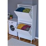 Veluna 65 cm Kirli Çamaşır Sepetli Dolap Banyo Dolabı Beyaz 65x138x32,5 cm 2 Sepetli Dolap