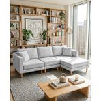 Velura Home Armin Akıllı Köşe Koltuk Takımı ve Modern Modüler Yataklı Köşe Takımı - Açık Gri V102