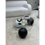 Velura Home Desenli Küre Sehpa & Top Orta Cam Sehpa - Fasulye - 2S1B Dragon - Fasulye Şeffaf