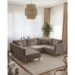 Velura Home & Living Armin Akıllı 5 Modül Köşe Koltuk Takımı & Modern Modüler Yataklı Köşe Takımı - Kadife Kumaş - Latte - Armin 5 Modül