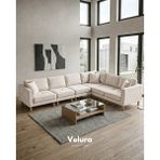 Velura Home & Living Armin Akıllı 6 Modül Köşe Koltuk Takımı & Modüler Yataklı Köşe Takımı - Kadife - Krem - Armin 6 Modül