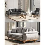 Velura Home & Living Azir Koltuk Takımı & Bazalı Yataklı Koltuk Takımı 3 1 - Gri Nubuk Bukle Kumaş - 3+1 Gri