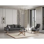 Velura Home & Living Azir Koltuk Takımı & Bazalı Yataklı Koltuk Takımı - Nubuk Bukle Kumaş - Antrasit - 3+1 (Antrasit)