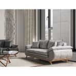 Velura Home & Living Azir Koltuk Takımı & Bazalı Yataklı Koltuk Takımı - Nubuk Bukle Kumaş - Antrasit - Kanepe (Gri)